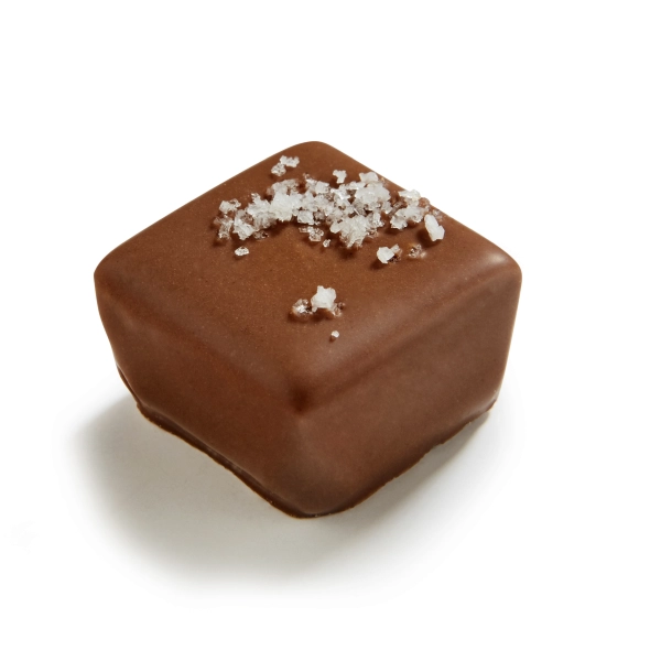Mini praline met zachte zoute karamélganache en Belgische chocoladecoating