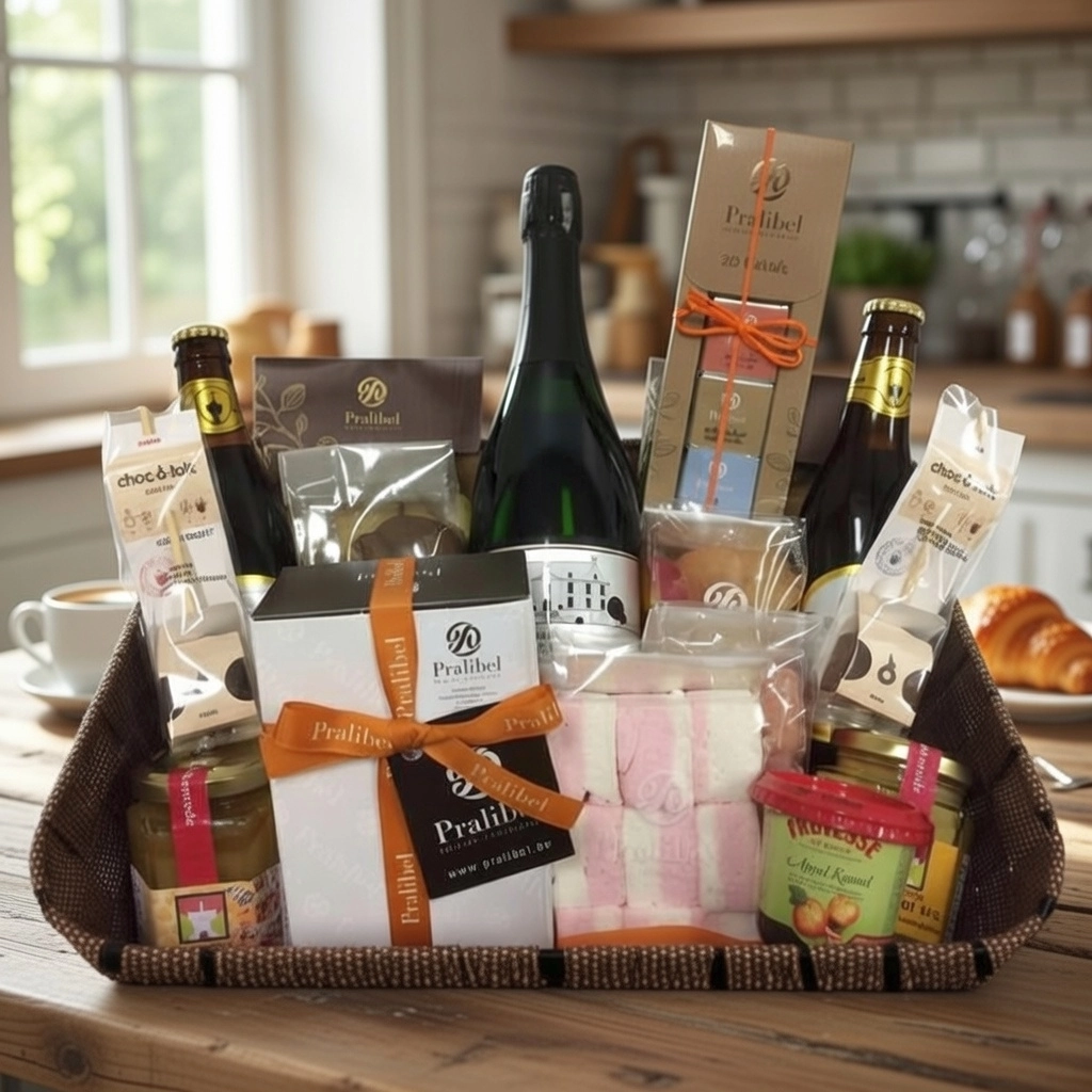 Luxe geschenkmanden op bestelling samengesteld bij Praliboetiek – persoonlijke bezorging in Kozen